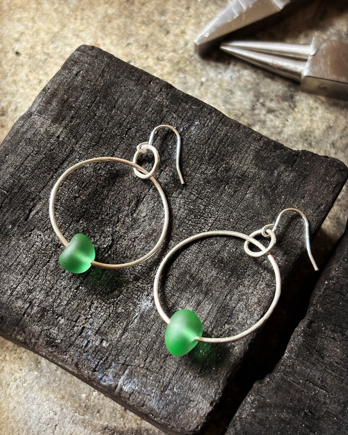 Sterling Silver Seaglass Dangly Hoops