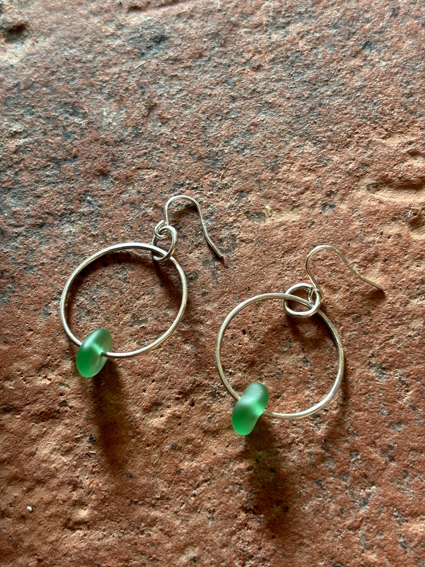 Sterling Silver Seaglass Dangly Hoops
