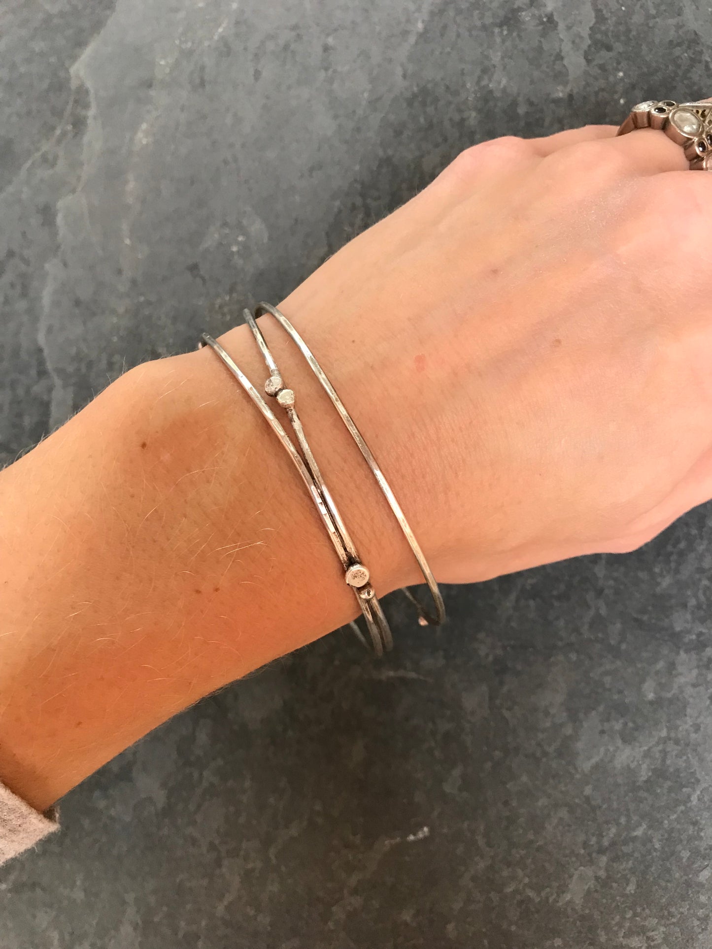 Joined Triple Sterling Silver Bangle with dots