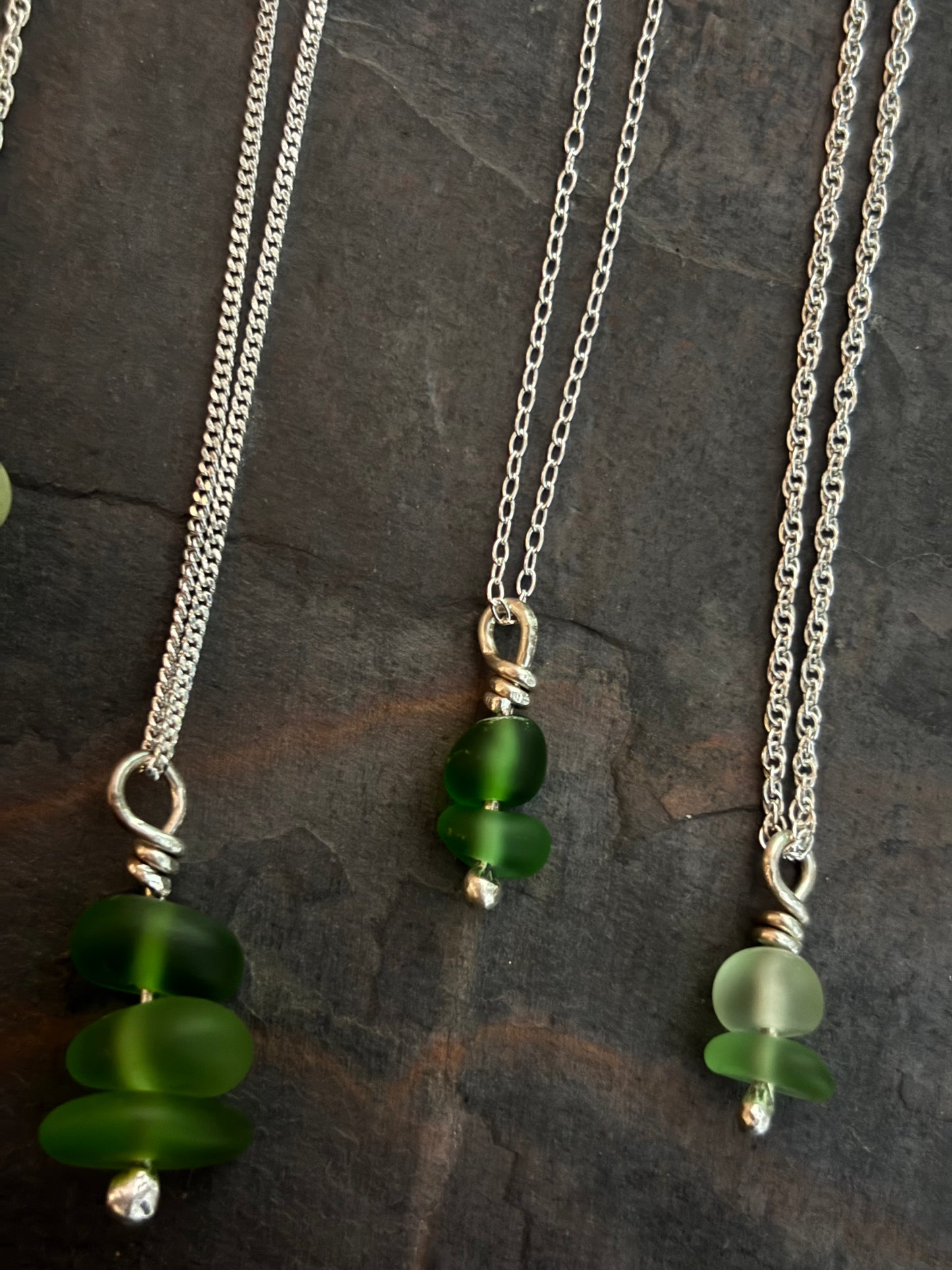 Small Double Seaglass Charm Pendant Necklace