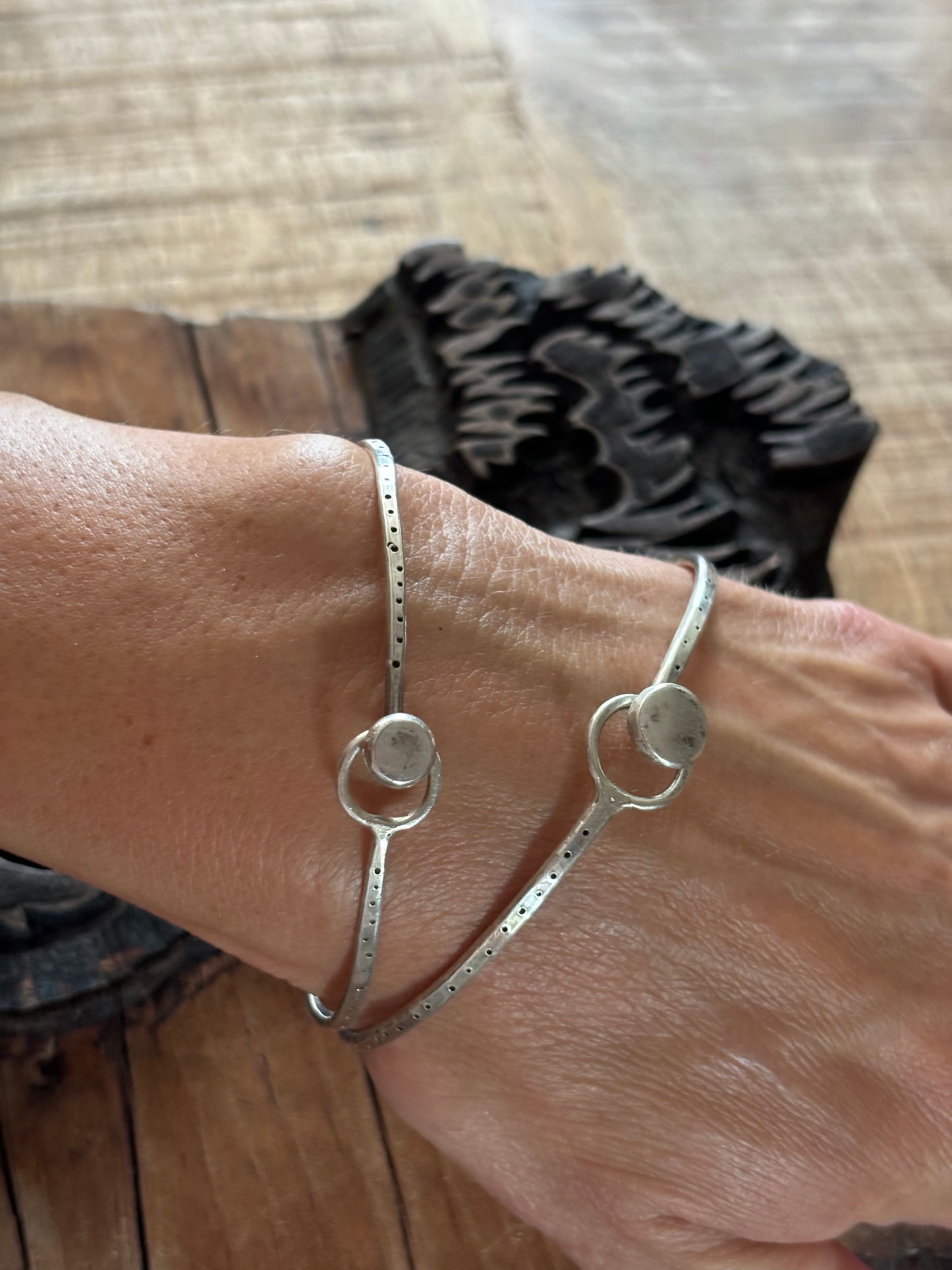 Sterling Silver Dot indentation Clasp Bangle