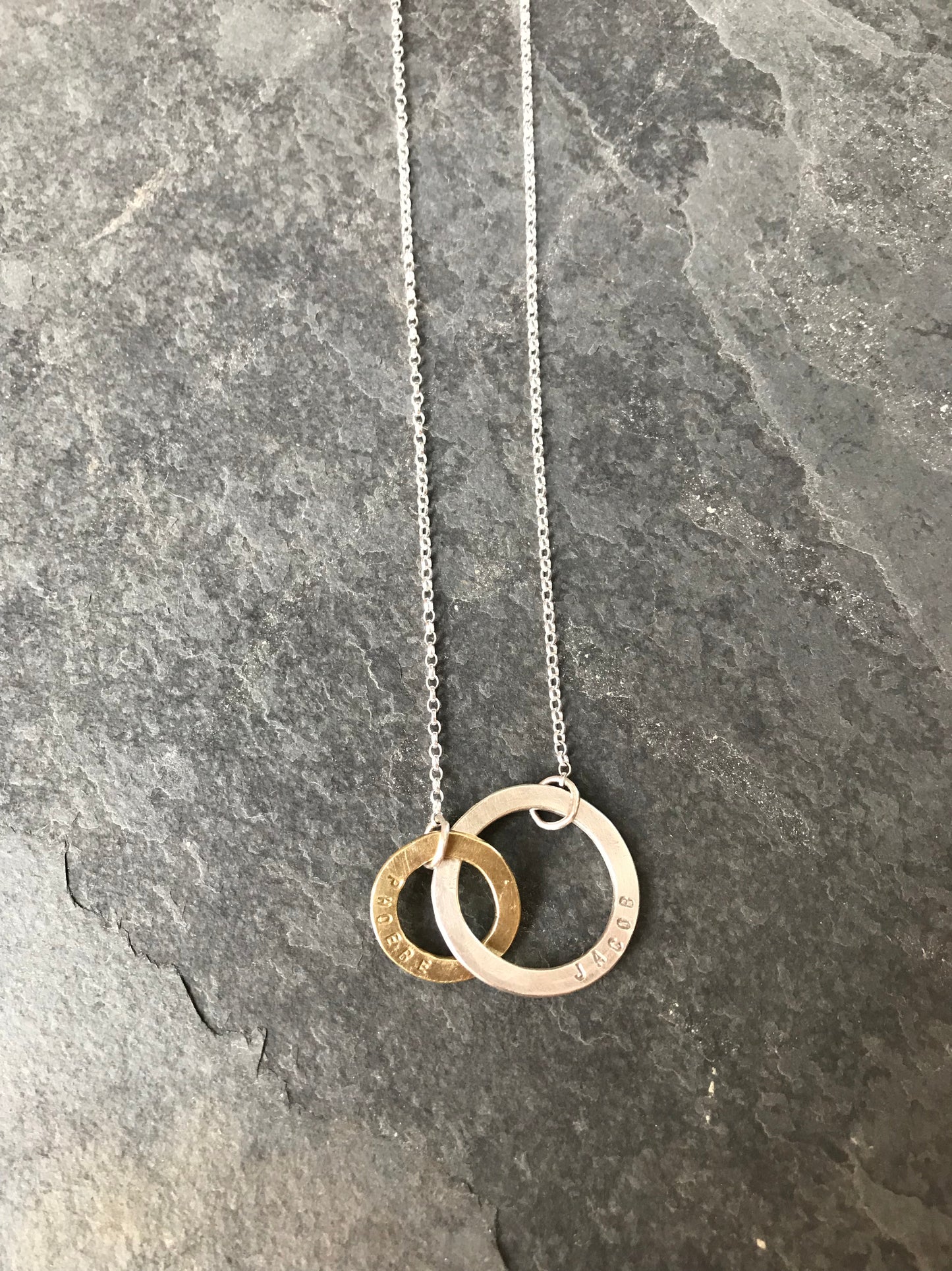 Personalised Hoop Necklace. Sterling Silver and Brass