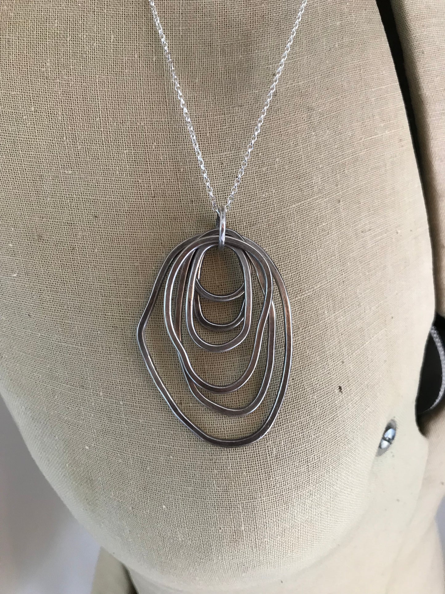 Sterling Silver Statement Irregular Oval Necklace