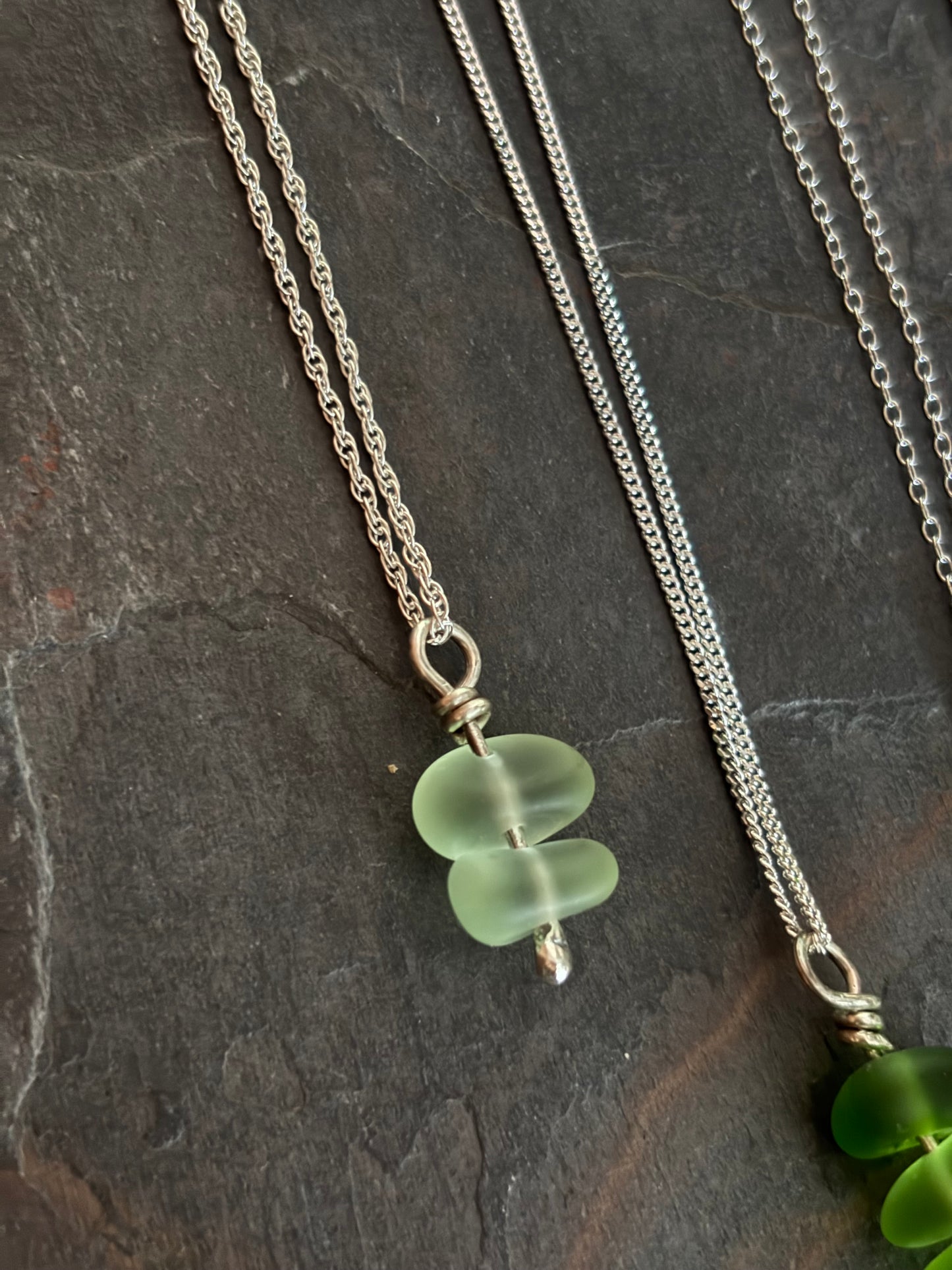 Small Double Seaglass Charm Pendant Necklace
