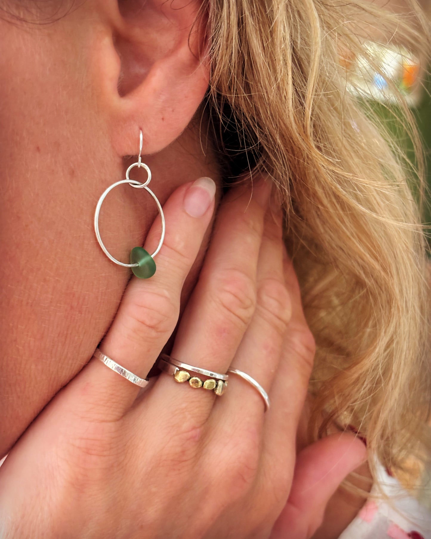 Sterling Silver Seaglass Dangly Hoops
