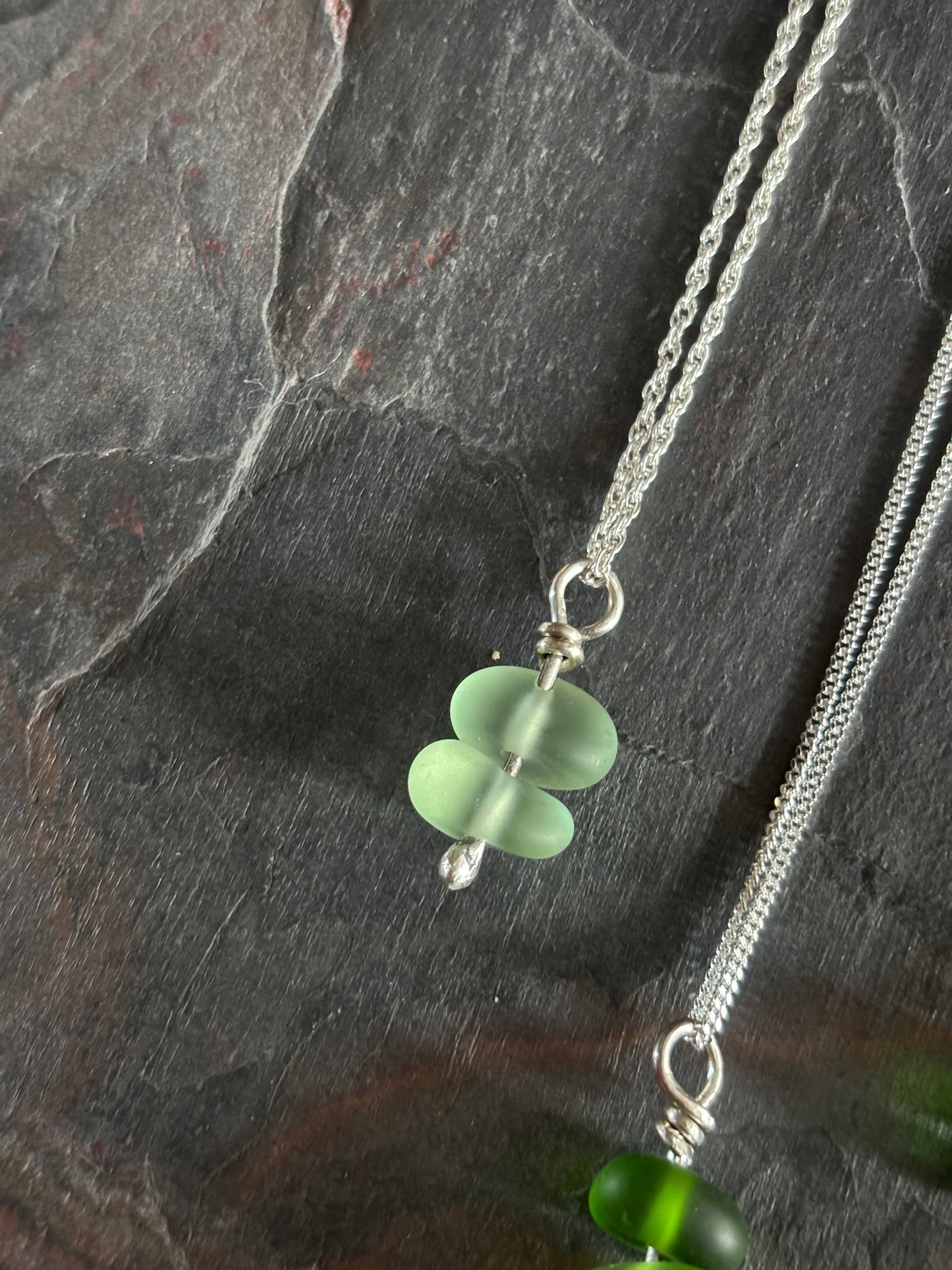 Small Double Seaglass Charm Pendant Necklace