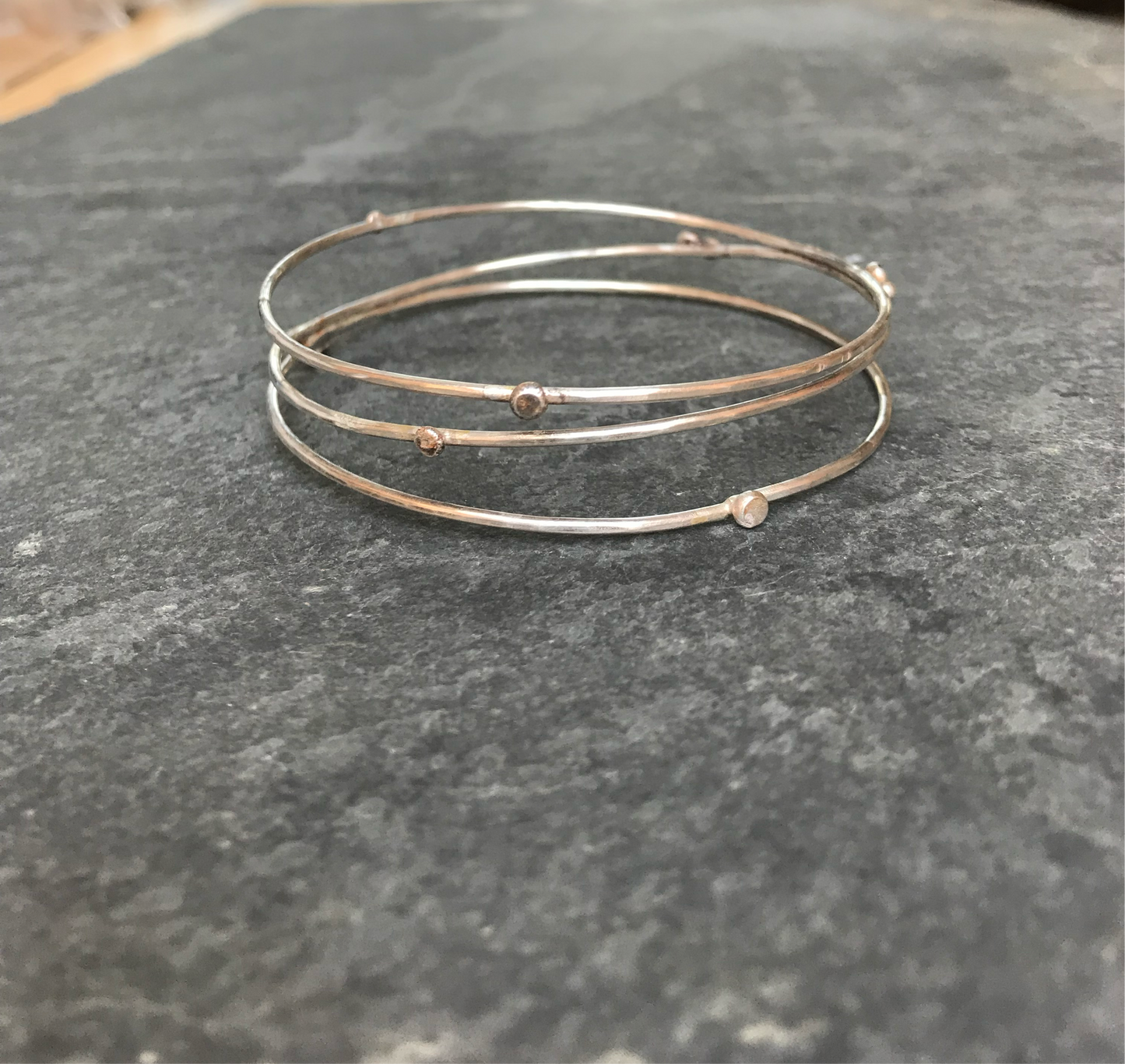 Joined Triple Sterling Silver Bangle with dots