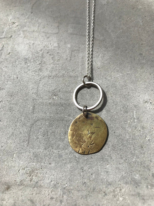 Brass and Sterling Silver Pendant. Circle