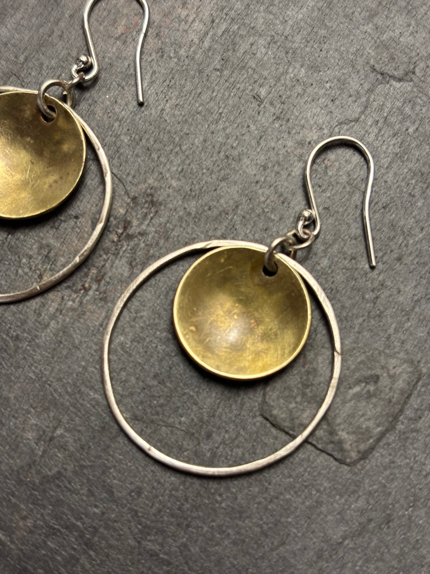 Domed Brass & Silver Hoop Earrings