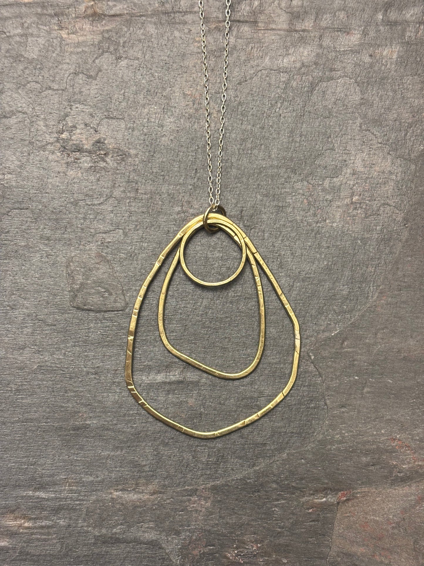 Brass Triple Irregular Oval Pendant