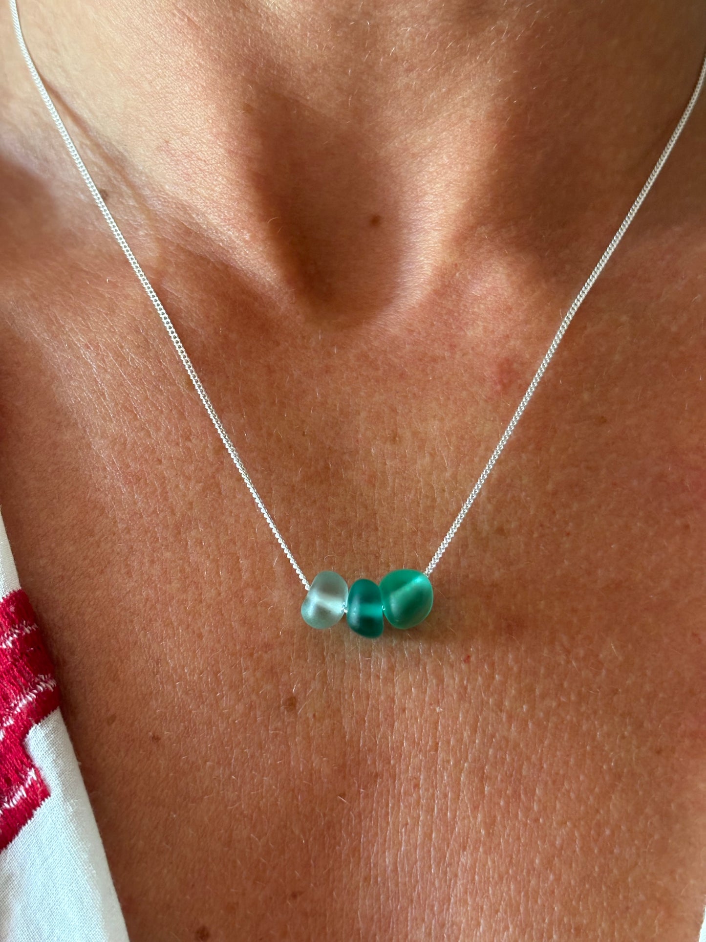 Three Stone Seaglass Silver Necklace