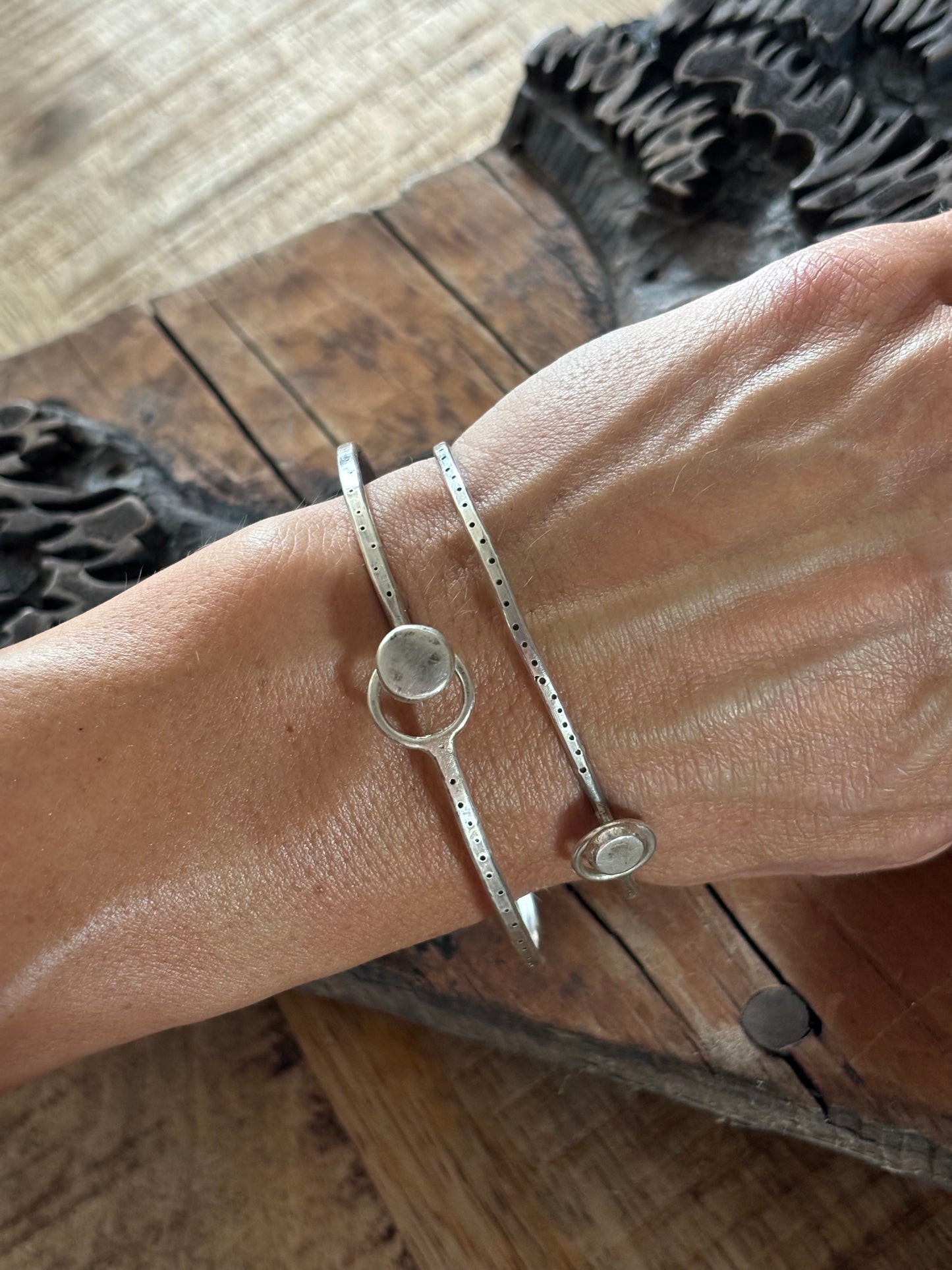 Sterling Silver Dot indentation Clasp Bangle