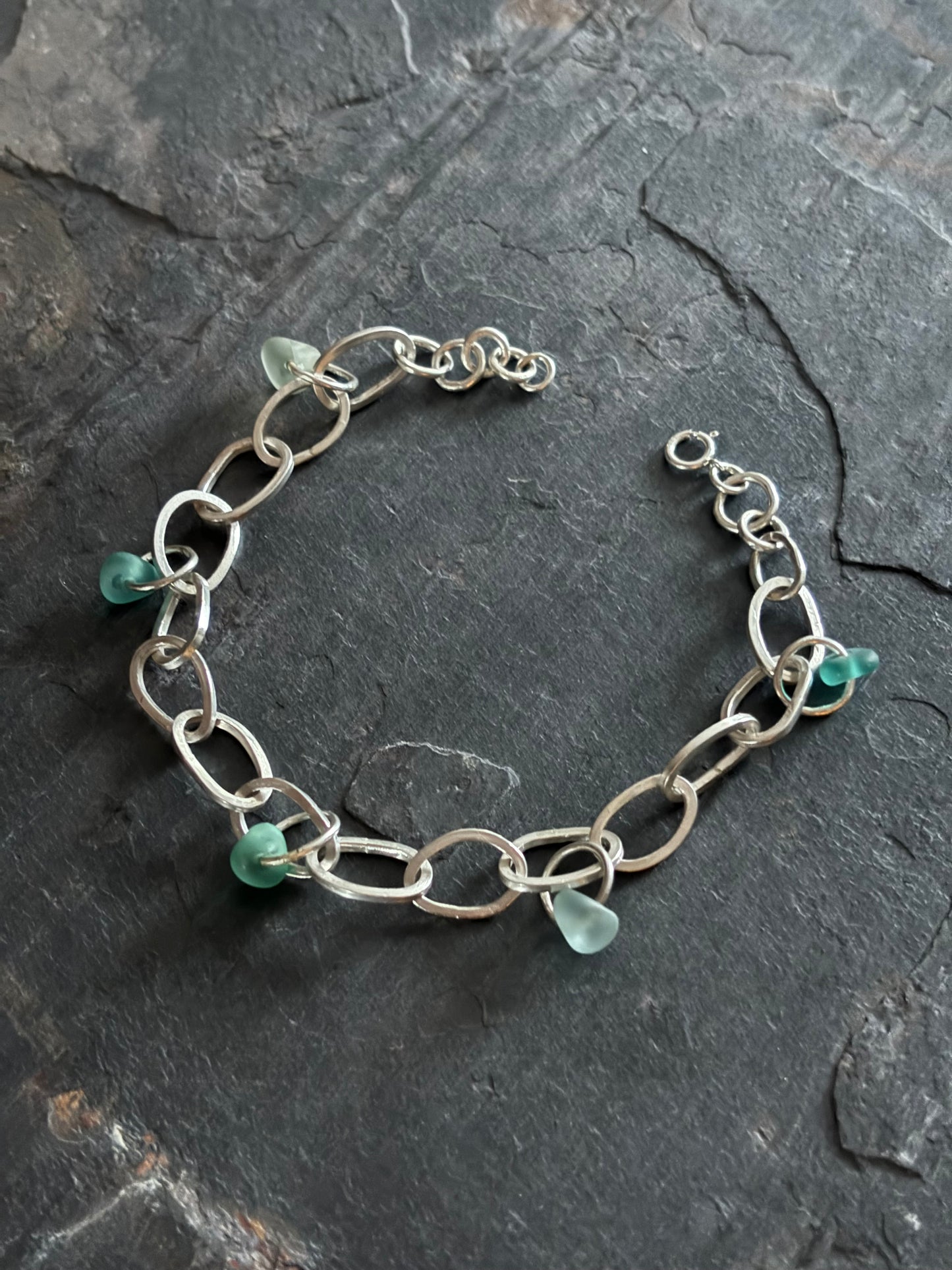 Sterling Silver Seaglass Charm Link Bracelet