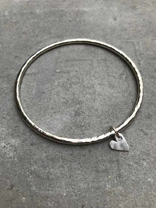 Sterling Silver Bangle with Heart Charm