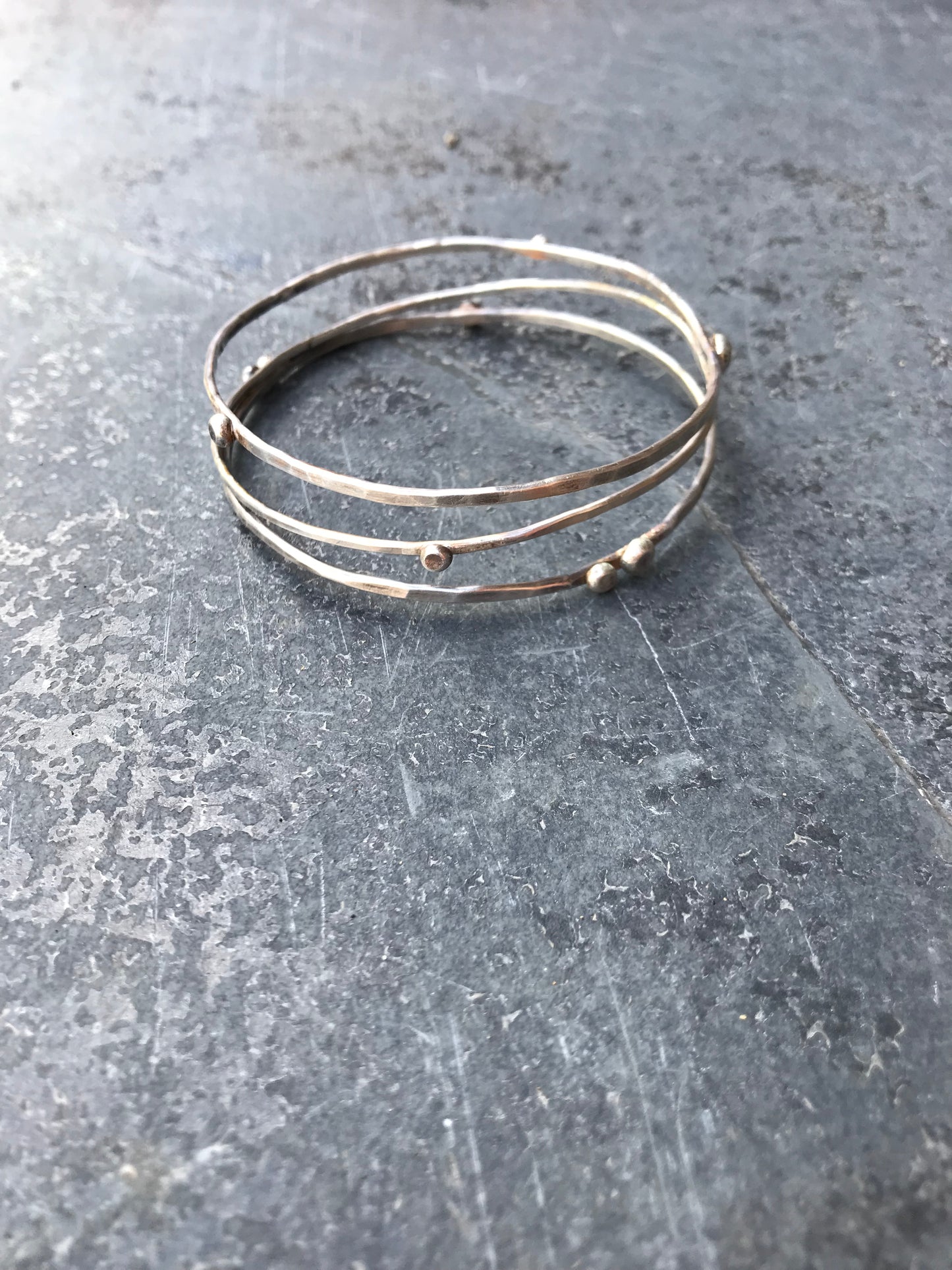 Joined Triple Sterling Silver Bangle with dots