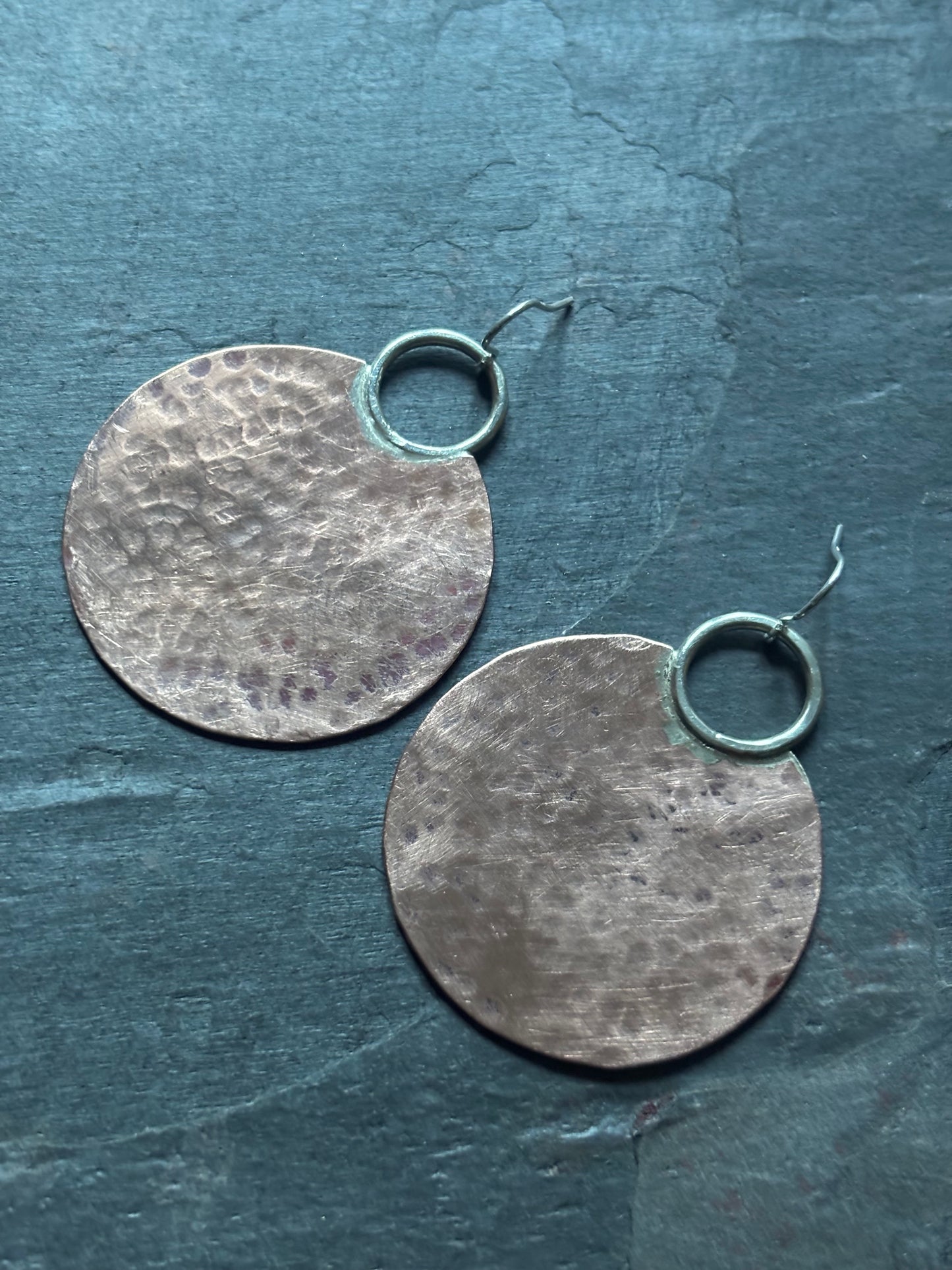 Brass or Copper Moon Earrings