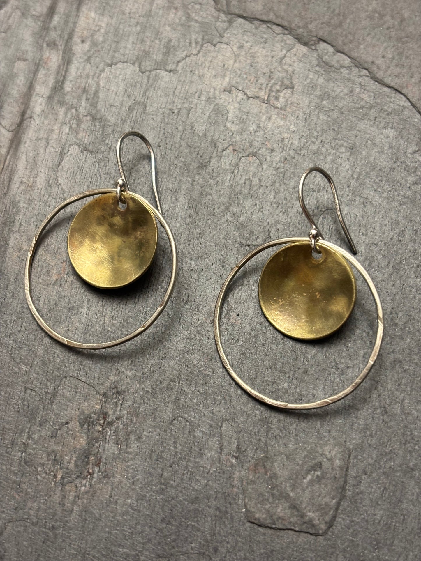Domed Brass & Silver Hoop Earrings
