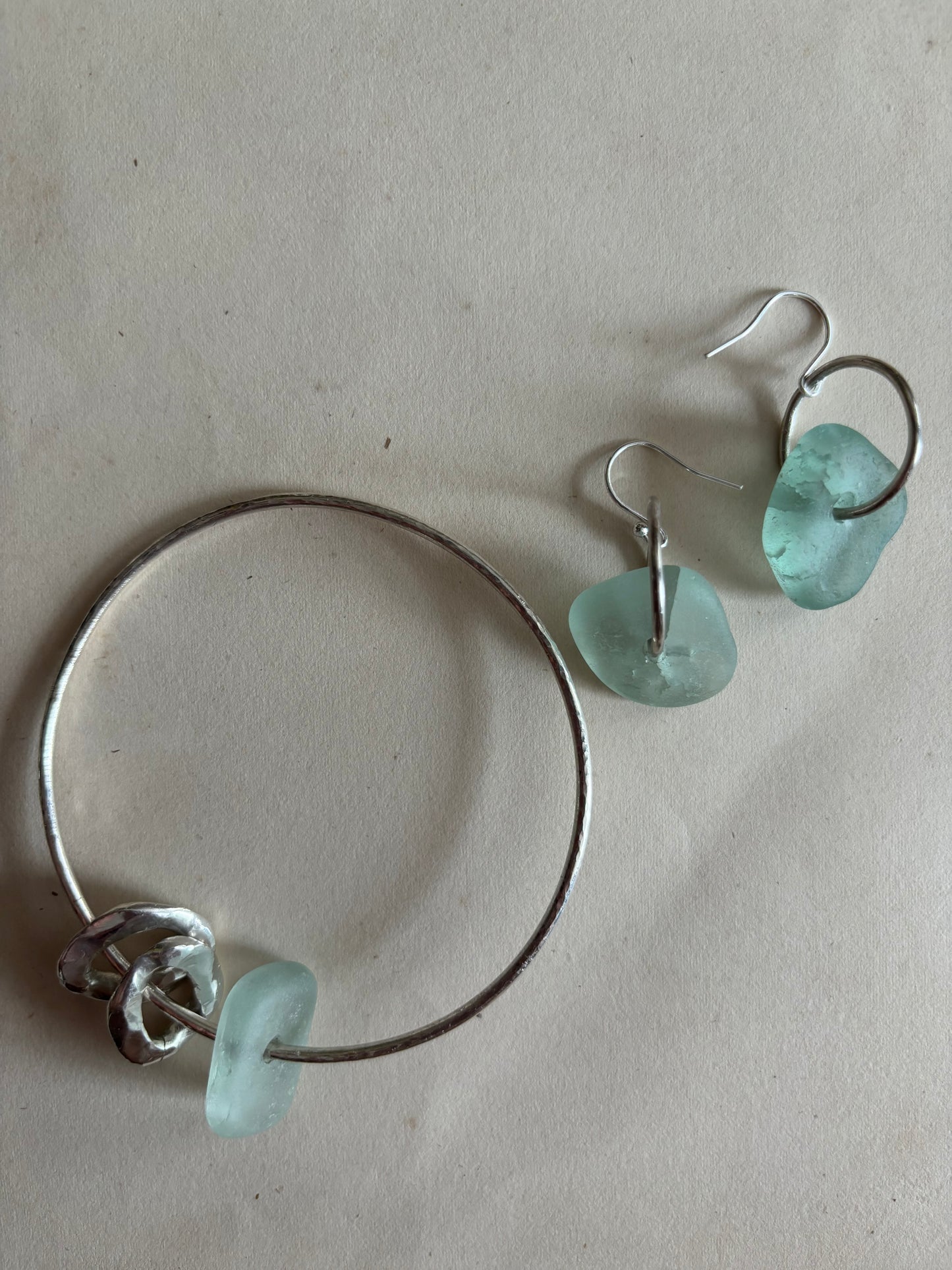 Stirling Silver Seaglass & Charm Bangle