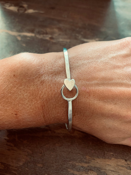 Sterling Silver Heart Clasp Bangle