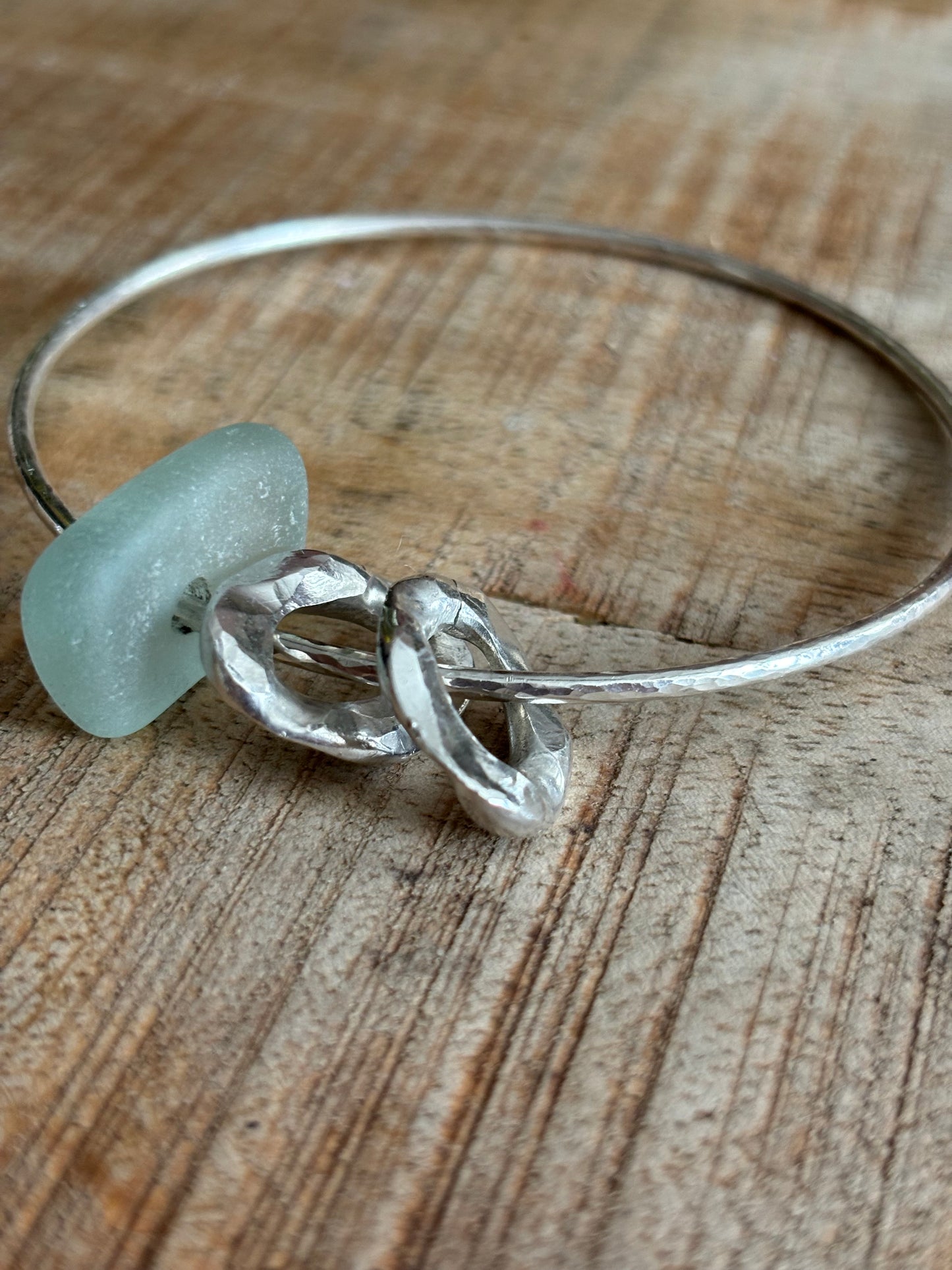 Stirling Silver Seaglass & Charm Bangle