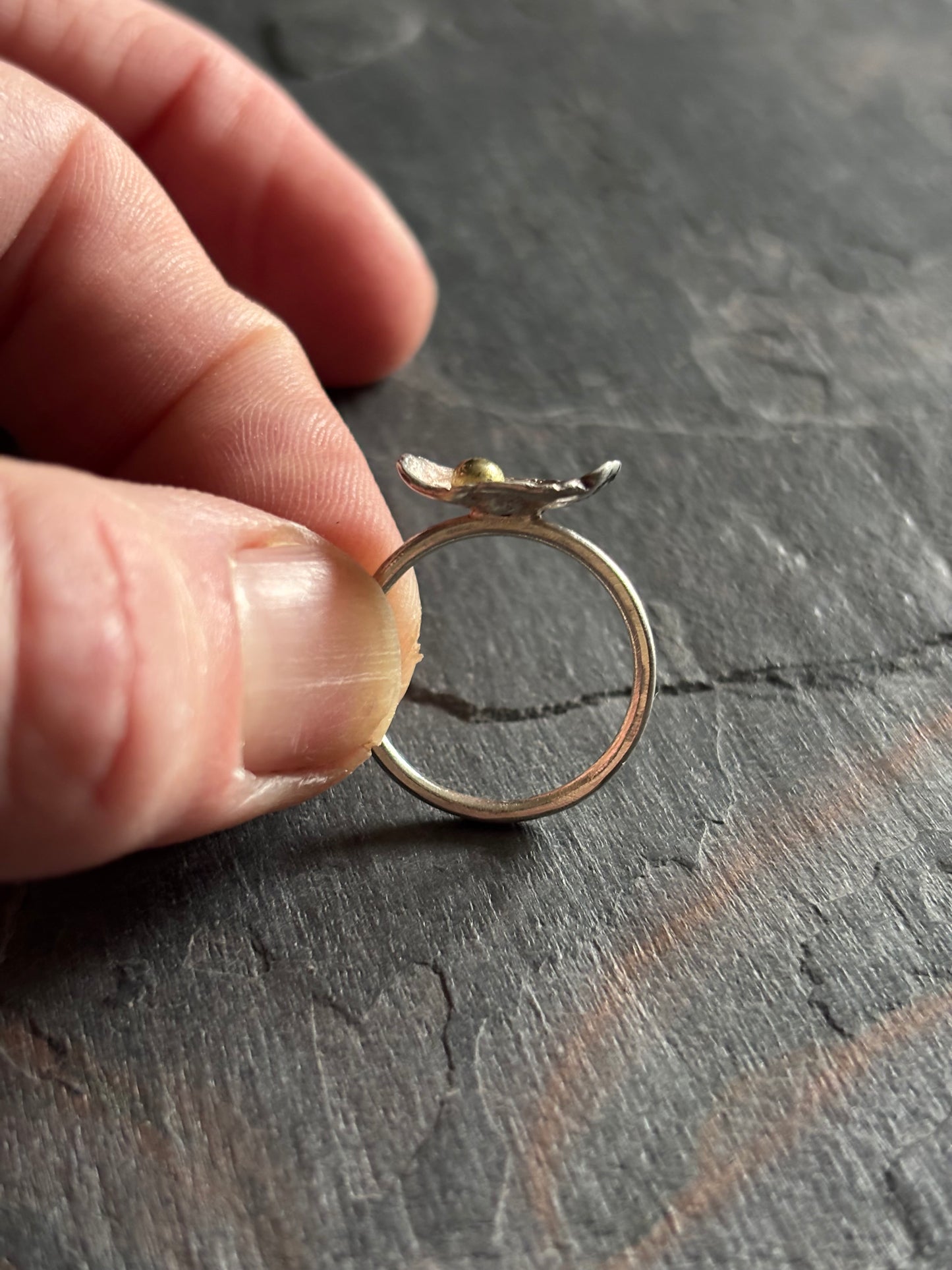 Peace Lilly Sterling Silver & Brass Ring