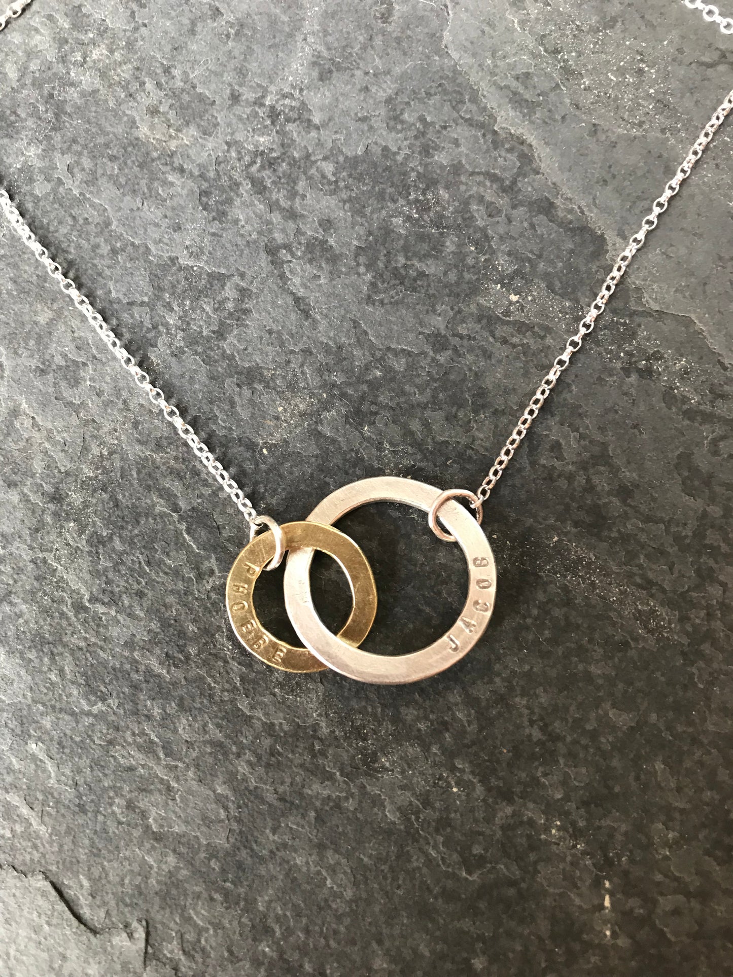 Personalised Hoop Necklace. Sterling Silver and Brass