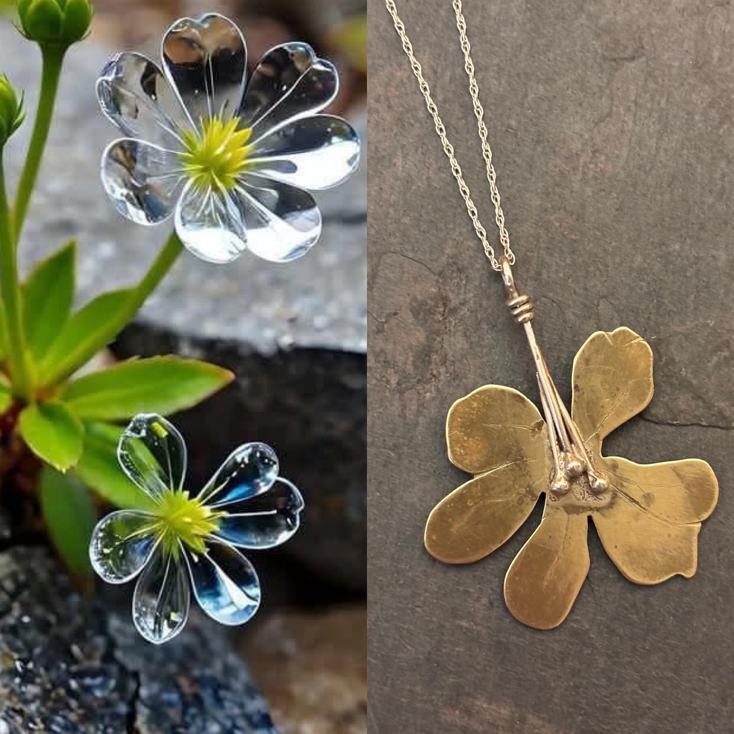 Brass and Silver Skeleton Flower Pendant