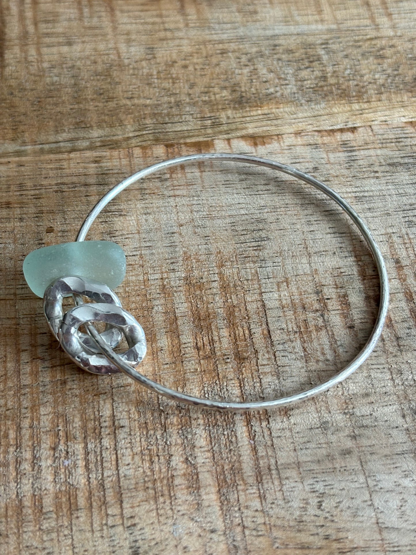 Stirling Silver Seaglass & Charm Bangle