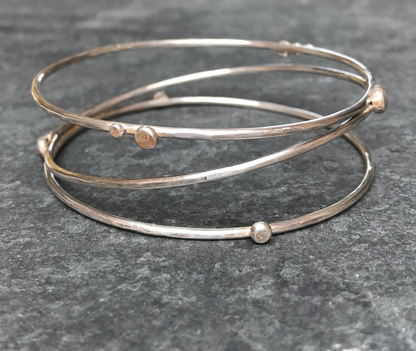 Joined Triple Sterling Silver Bangle with dots