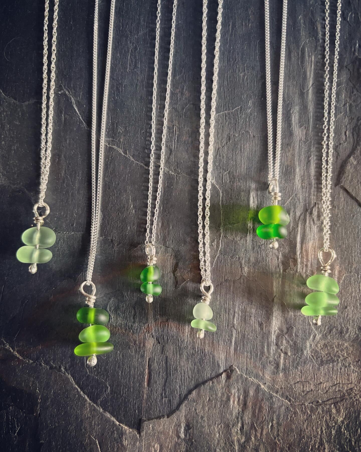 Small Double Seaglass Charm Pendant Necklace