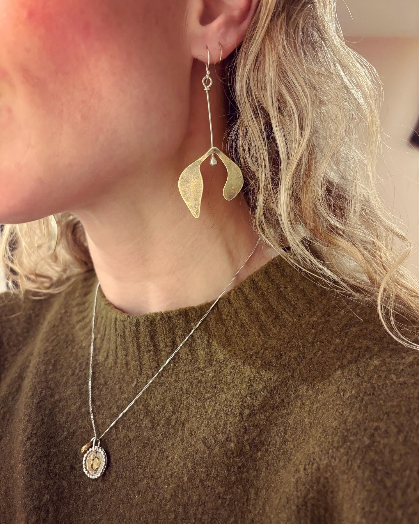 Mistletoe Brass & Sterling Silver Earrings