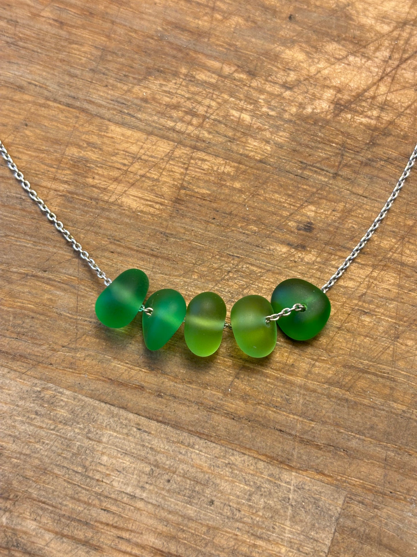 Five Stone Seaglass Silver Necklace