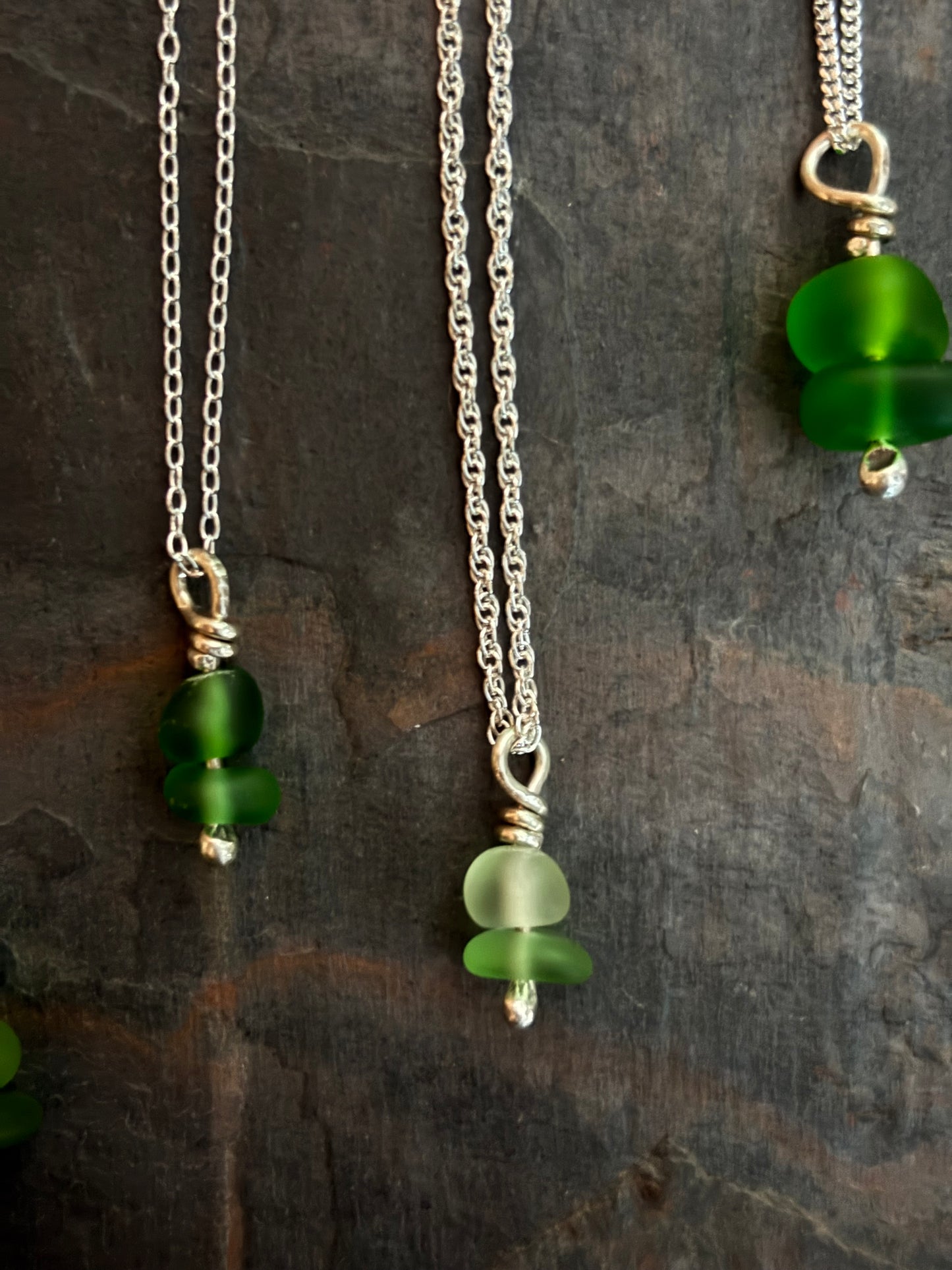 Small Double Seaglass Charm Pendant Necklace
