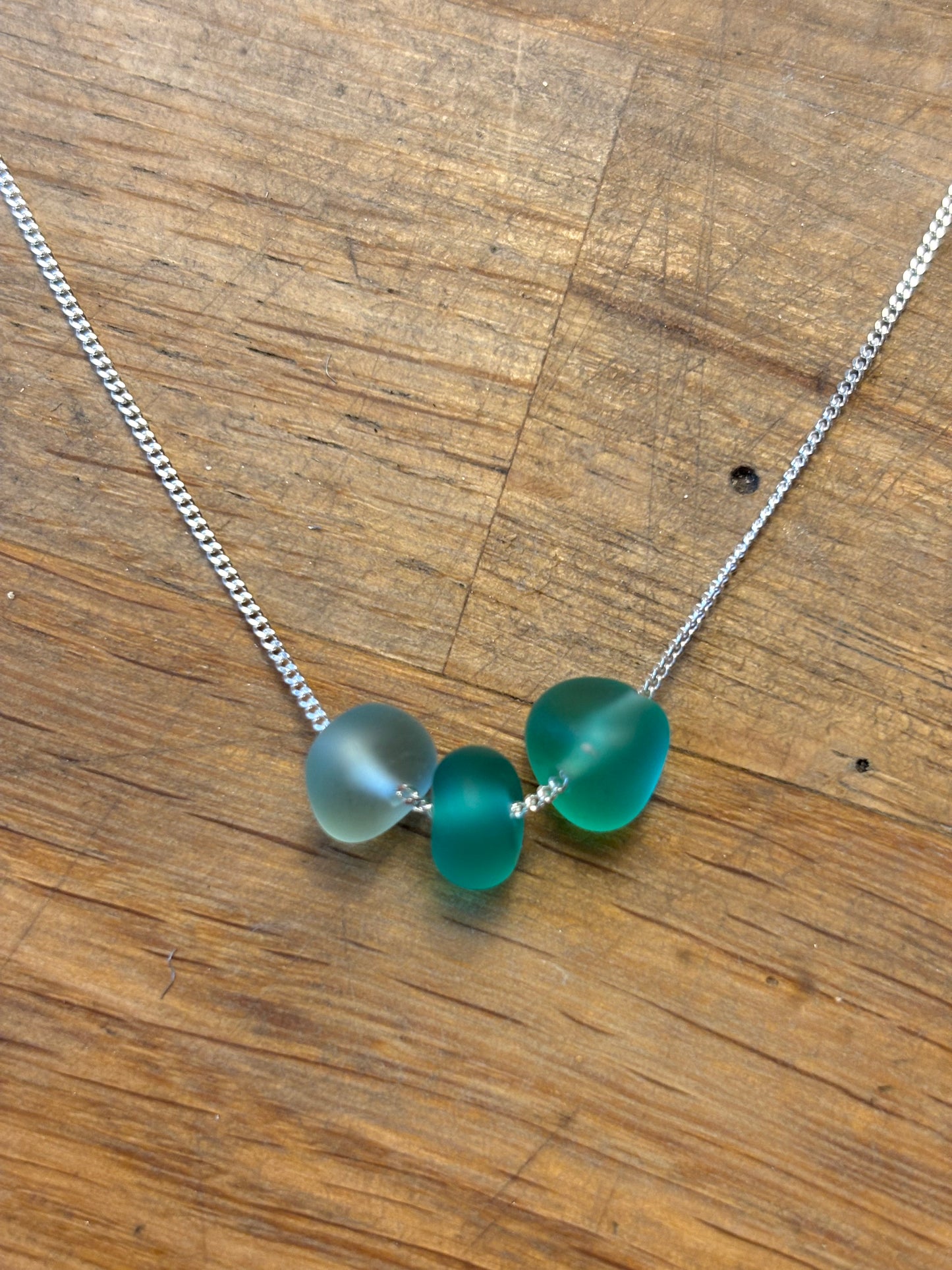 Three Stone Seaglass Silver Necklace