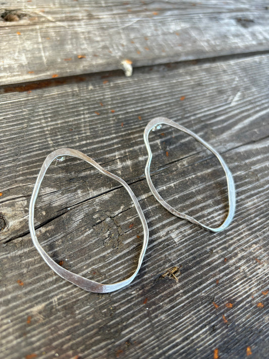 Sterling Silver Irregular Oval Hoop Studs