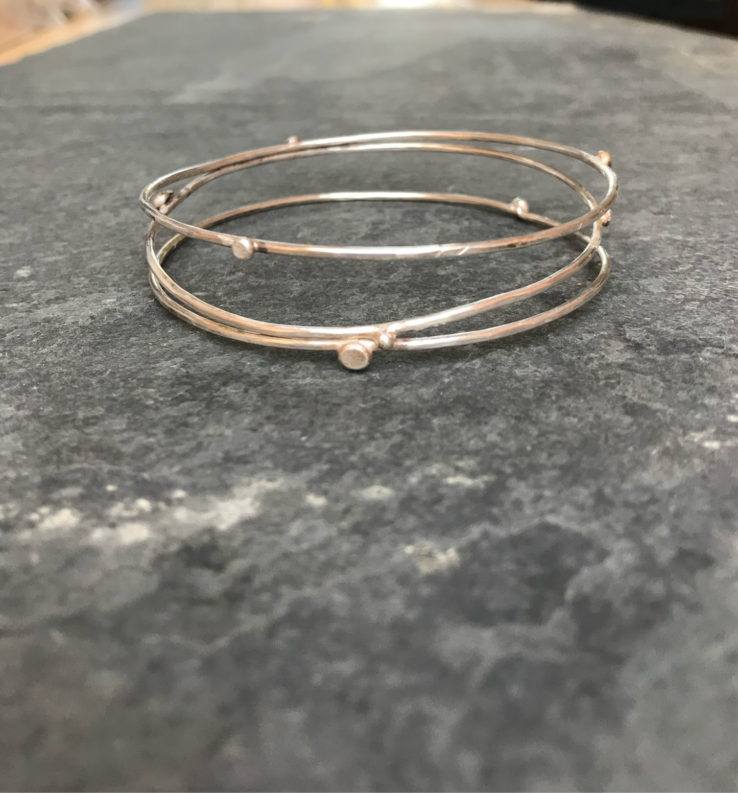 Joined Triple Sterling Silver Bangle with dots