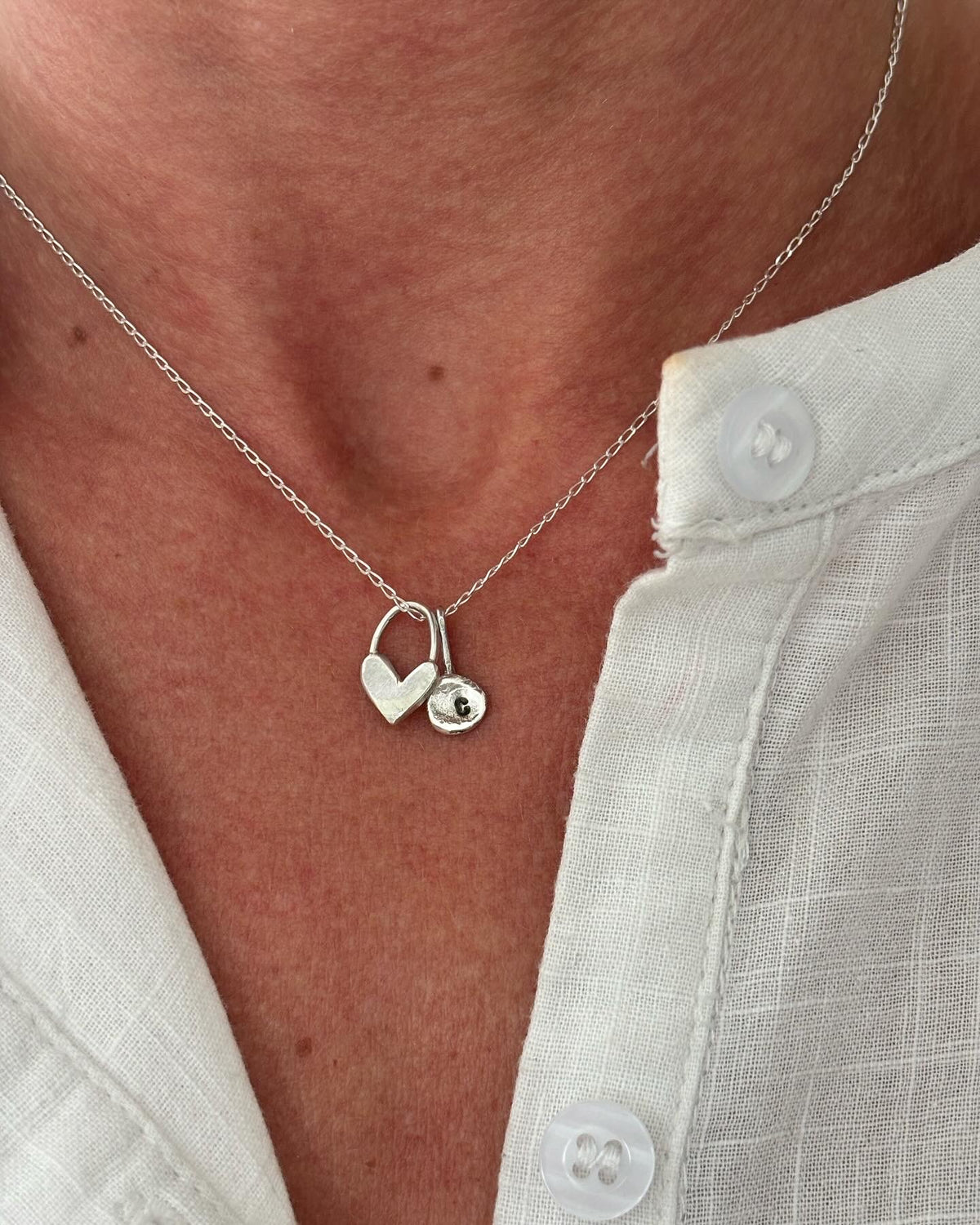 Silver Heart Charm Necklace. Optional added initial charm