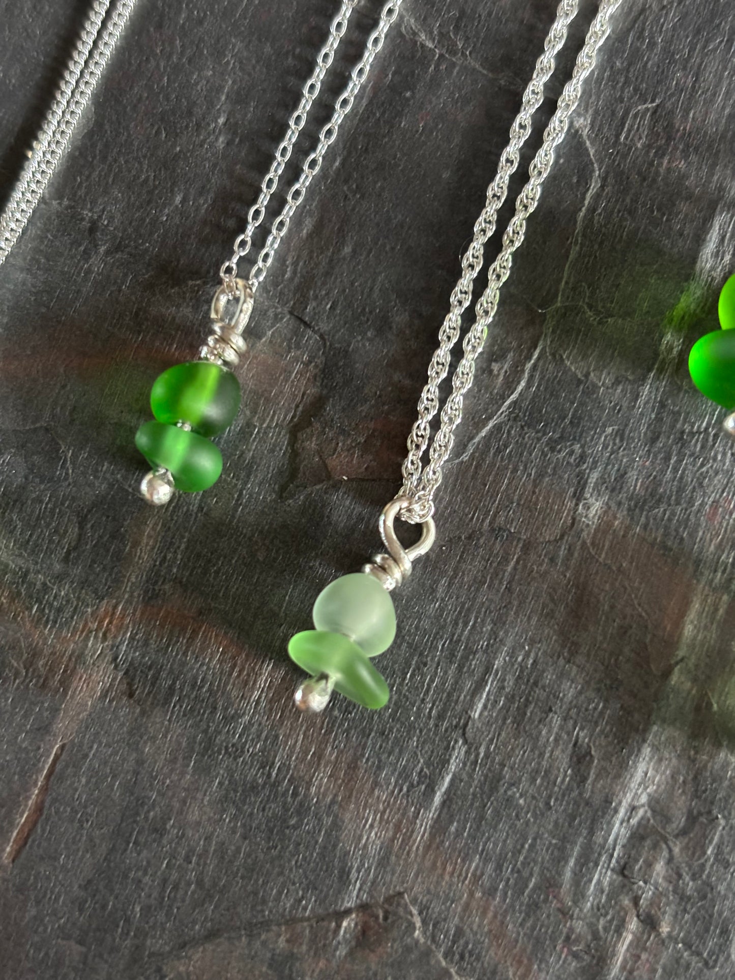 Small Double Seaglass Charm Pendant Necklace