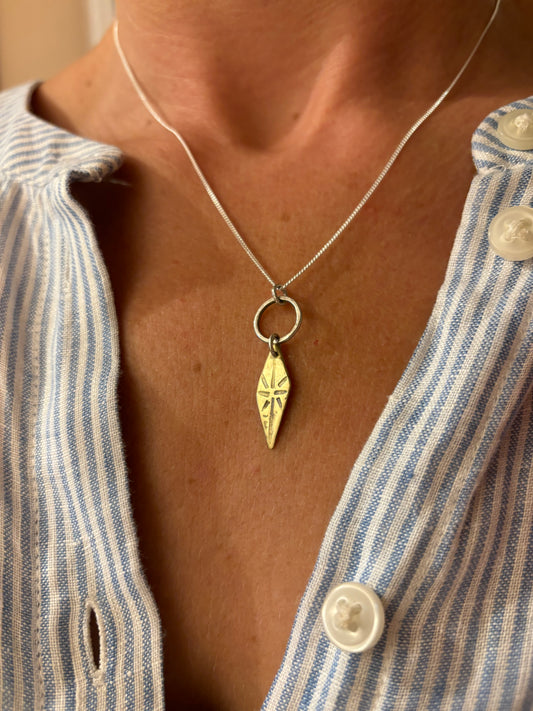 Brass & Sterling Silver Tribal Diamond Pendant