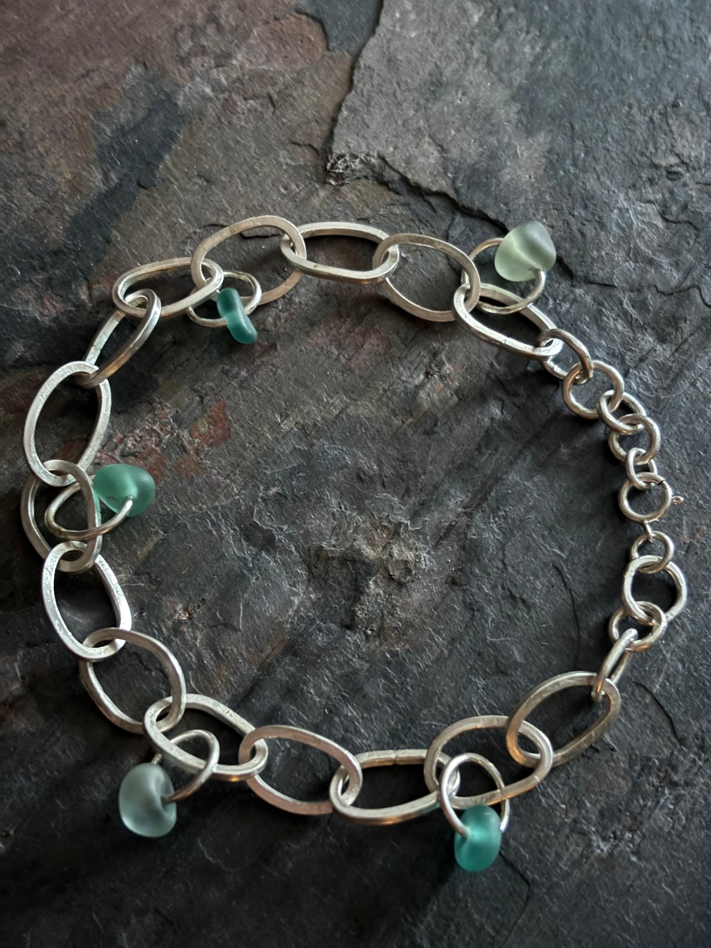 Sterling Silver Seaglass Charm Link Bracelet