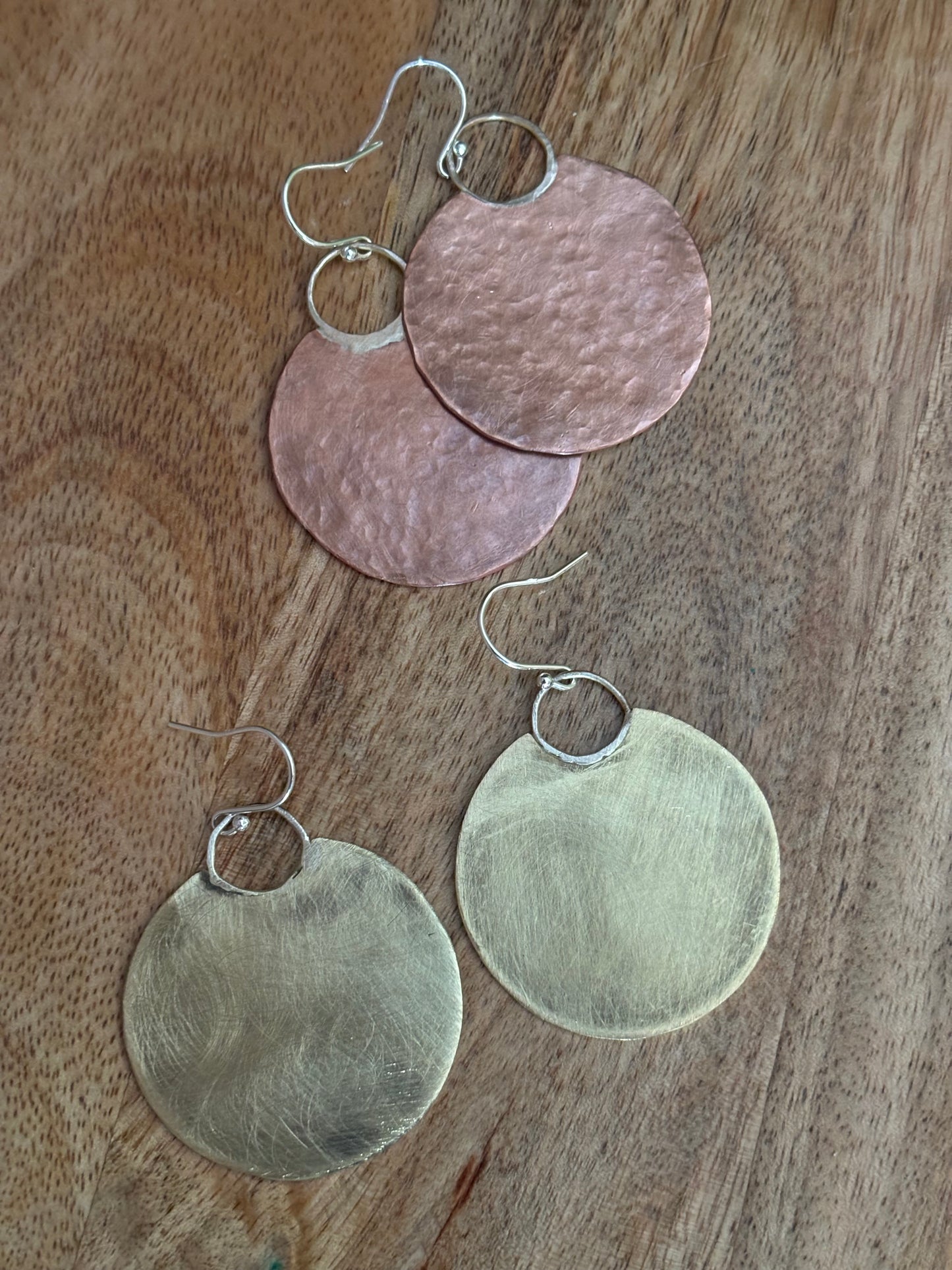Brass or Copper Moon Earrings