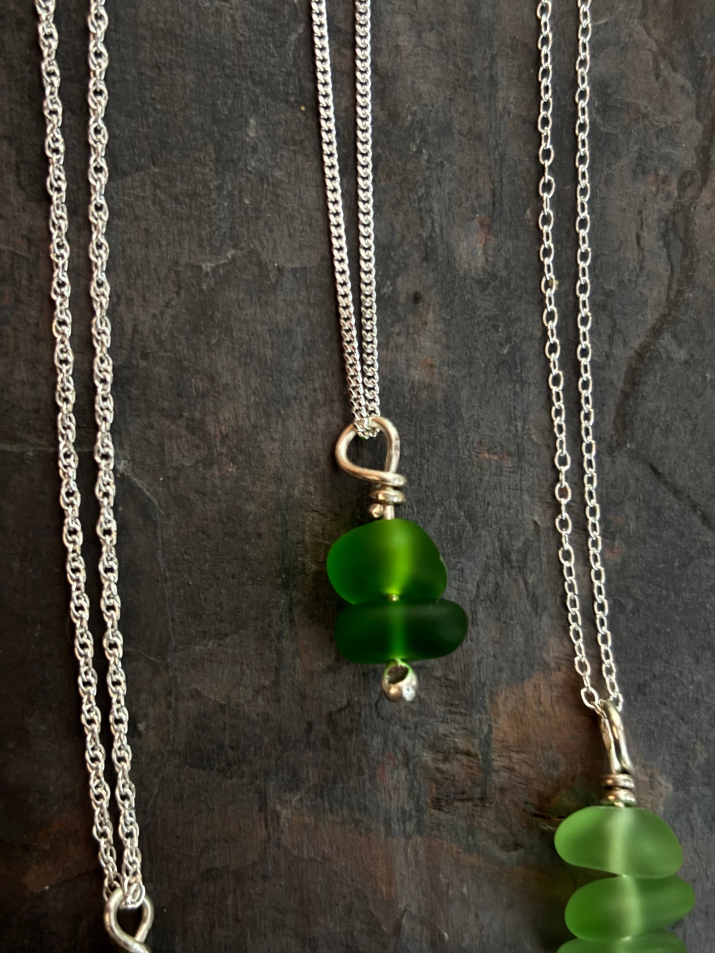 Small Double Seaglass Charm Pendant Necklace