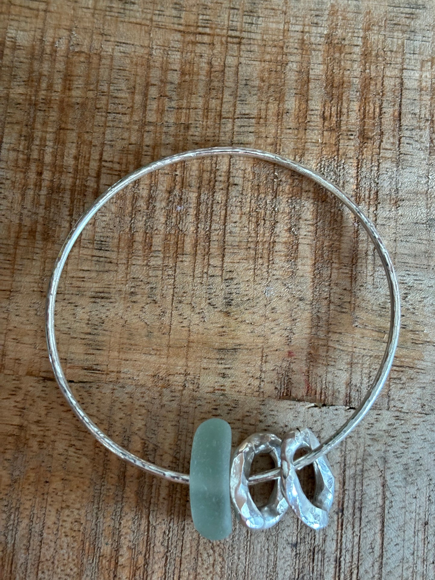 Stirling Silver Seaglass & Charm Bangle