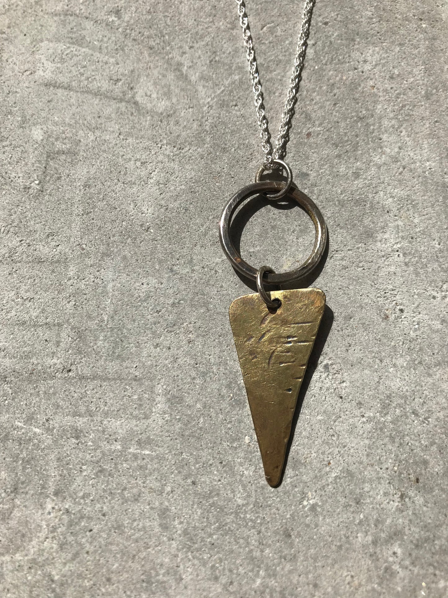 Brass and Sterling Silver Pendant. Triangle