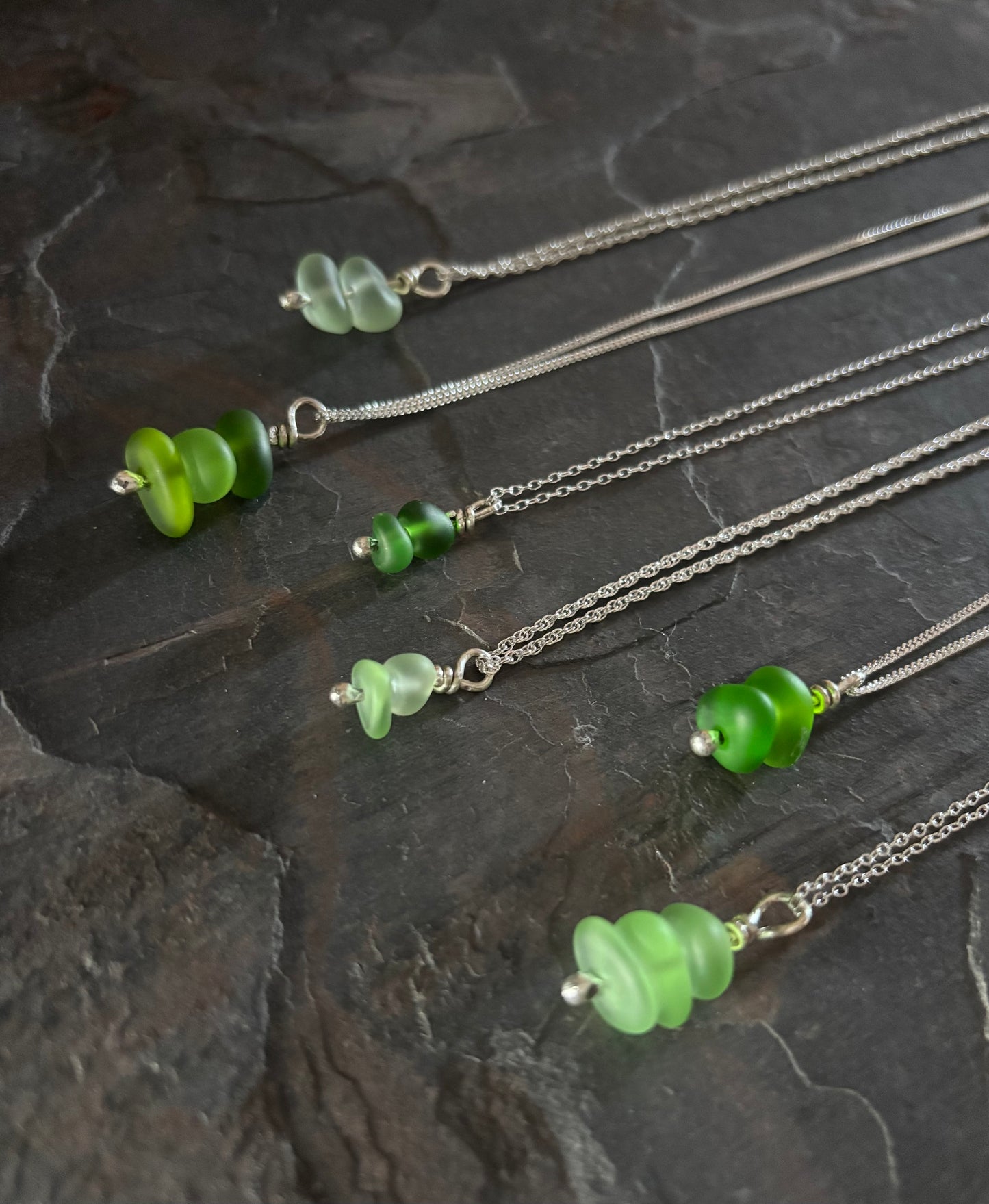 Small Double Seaglass Charm Pendant Necklace