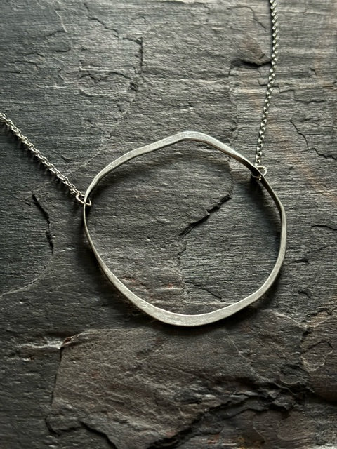 Sterling Silver Irregular Hoop Necklace