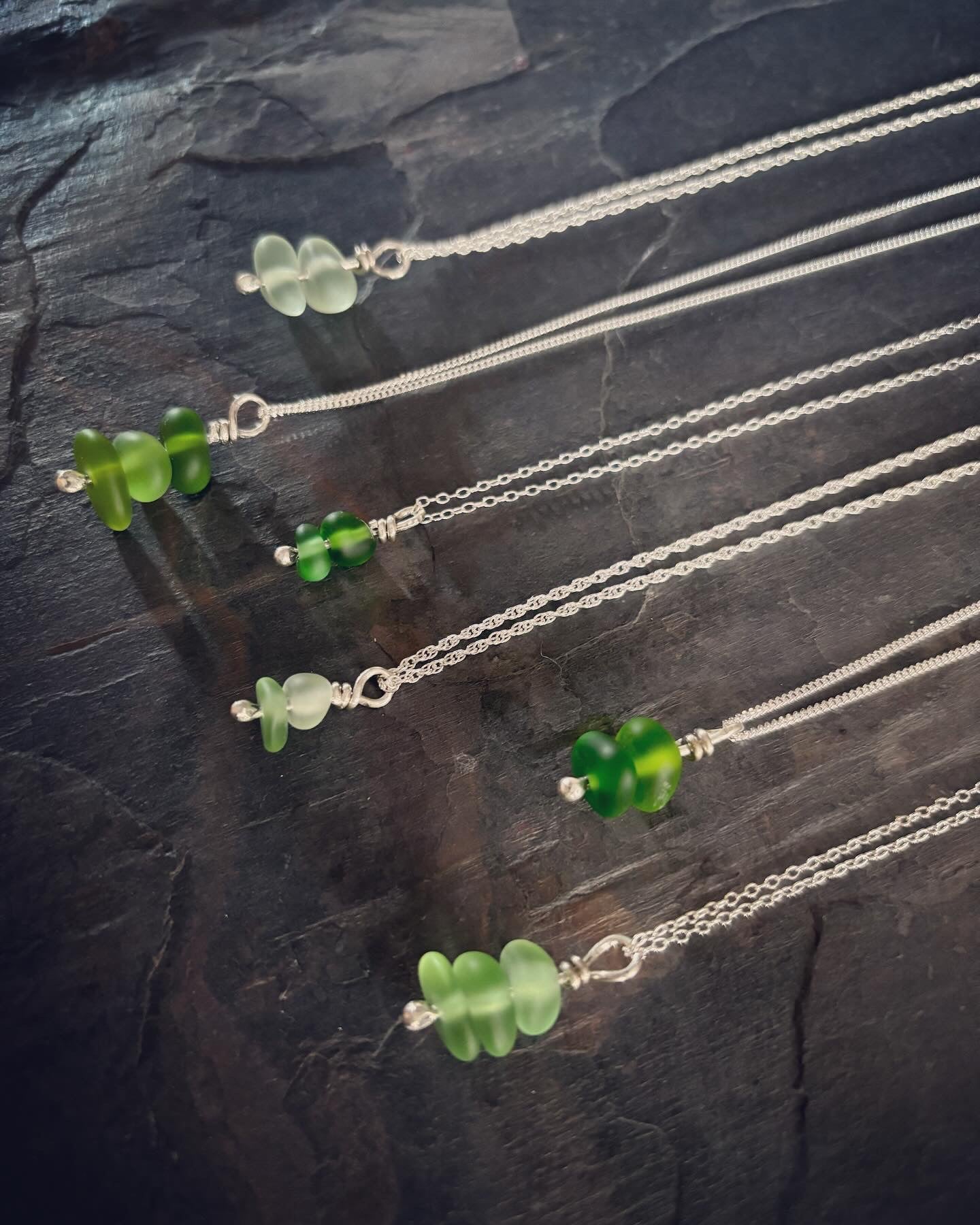 Small Double Seaglass Charm Pendant Necklace