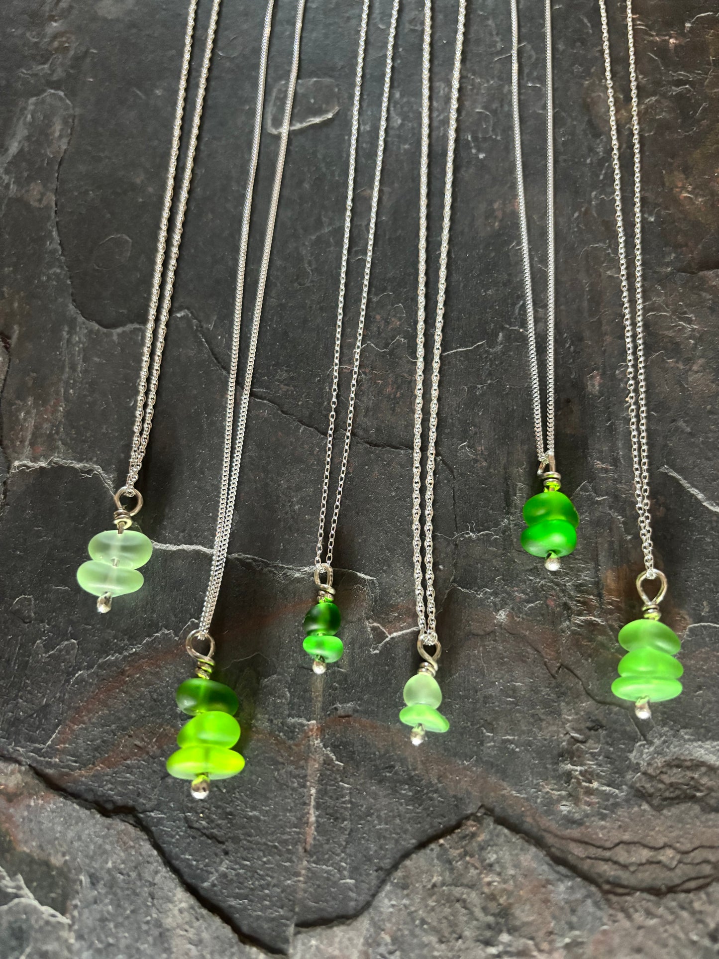 Small Double Seaglass Charm Pendant Necklace