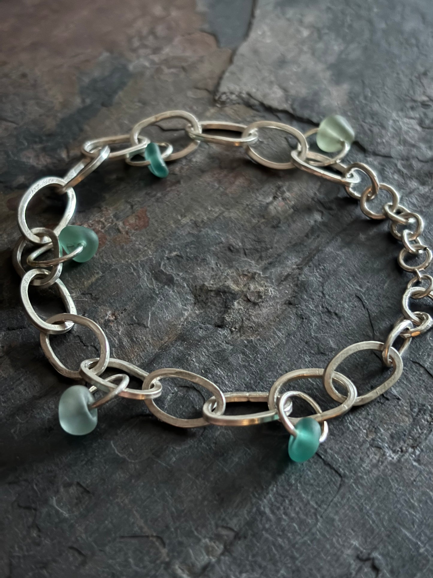 Sterling Silver Seaglass Charm Link Bracelet