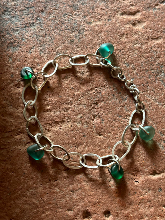 Sterling Silver Seaglass Charm Link Bracelet